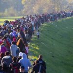 A long line of refugees