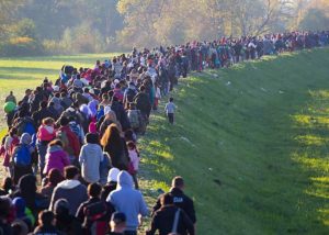 A long line of refugees