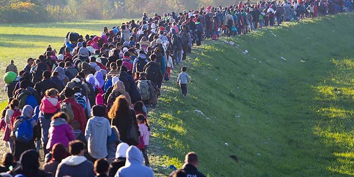 A long line of refugees