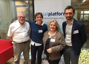 IIan Johnston (IFSW Europe External Representative at Social Platform), Jana Hainsworth (President re-elected of Social Platform and Eurochild President), Ana I. Lima (IFSW Europe President), & Maciej Kucharczyk (Vice-president re-elected at Social Platform)