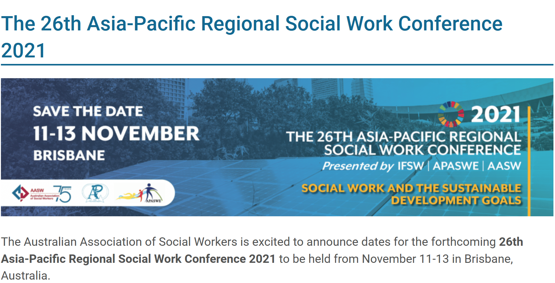 IFSW Asia Pacific Region Social Work Conference International